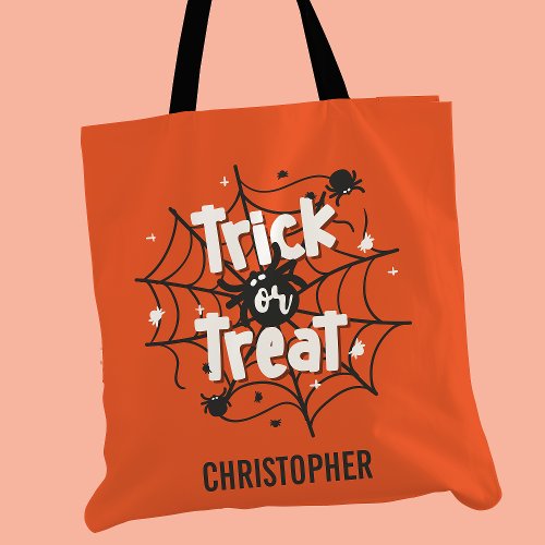 Trick Or Treat Spider Web Personalized Halloween Tote Bag