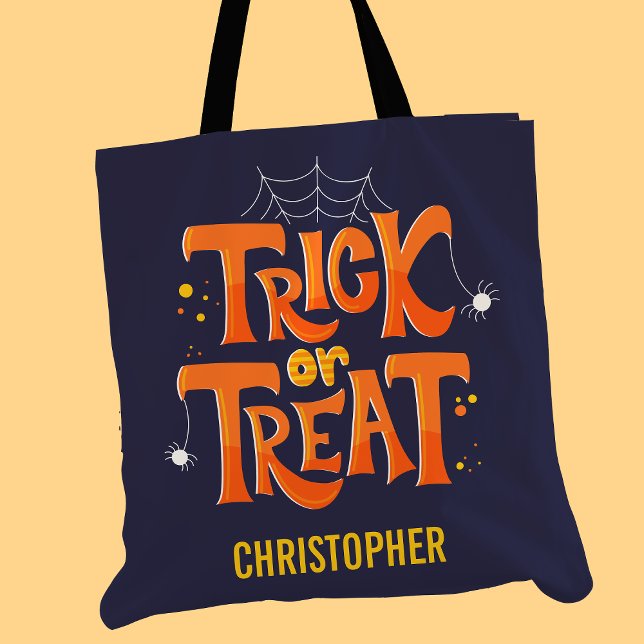 Trick or Treat Spiders Cute Personalized Halloween Tote Bag (Creator Uploaded)