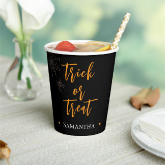 Trick or Treat Spiderweb Personalized Name - Paper Cups