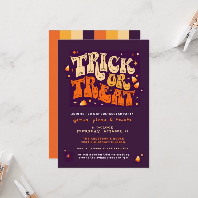 Trick or Treat Spooktacular Halloween Party Invite (Front/Back In Situ)
