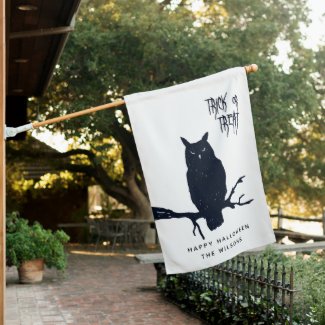 Trick or Treat - Spooky Black Owl Halloween  House Flag