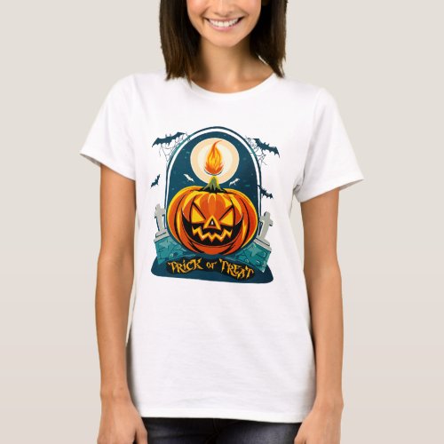 Trick or Treat Spooky Halloween Graveyard Pumpkin  T_Shirt