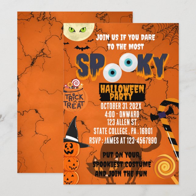 TRICK OR TREAT/ SPOOKY HALLOWEEN PARTY INVITATION (Front/Back)