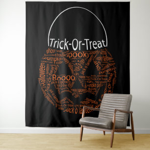 Trick Or Treat Spooky Halloween Pumpkin Typography Tapestry