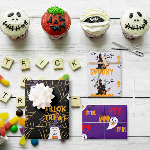 Trick or Treat Spooky Hey! Boo-Tiful Halloween Wrapping Paper Sheets