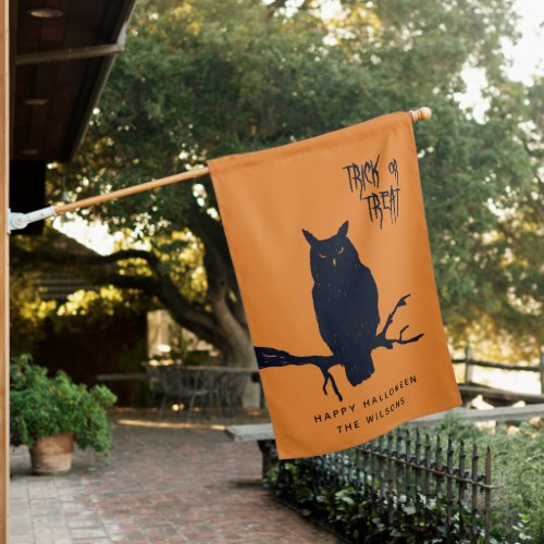 Trick or Treat _ Spooky Owl _ Orange Halloween House Flag