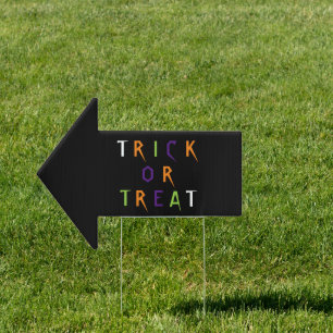 Trick or treat spooky typography Halloween arrow  Sign