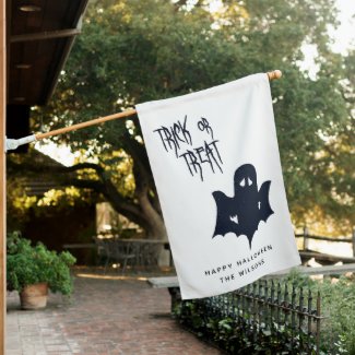 Trick or Treat - Spooky White Ghost Halloween Hous House Flag