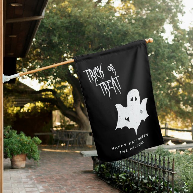 Trick or Treat - Spooky White Ghost Halloween House Flag (In SItu)