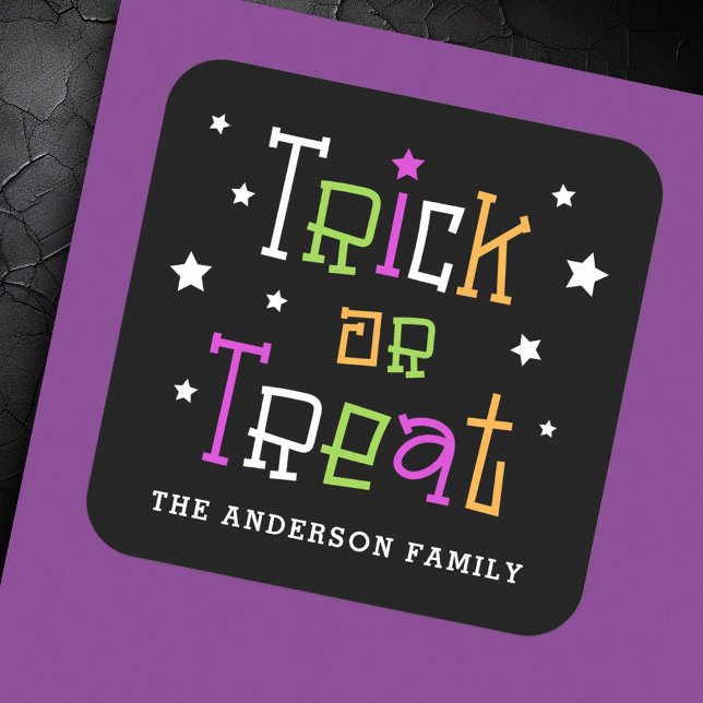 Trick or treat stars Happy Halloween Square Sticker (Trick or treat stars Happy Halloween Square Sticker)