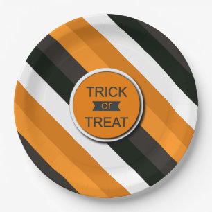 Trick or Treat Stripped Paper Plates 9"