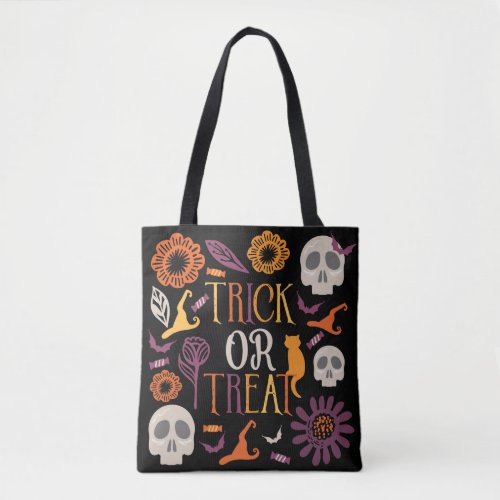 Trick or Treat Stylish Halloween Pattern Design Tote Bag