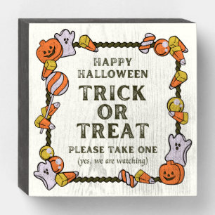 Trick or Treat Take One Halloween Wooden Box Sign