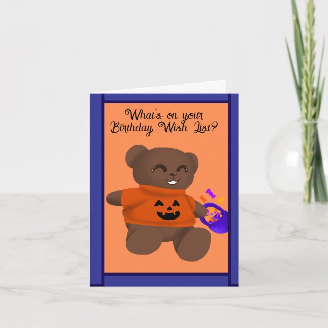 Trick Or Treat Teddy Halloween Birthday Card (Front)