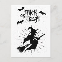 trick or treat the flying witch halloween postcard