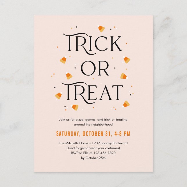 Trick or Treat Time Halloween Invitation Postcard (Front)