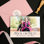 Trick Or Treat Time Halloween Photo Card<br><div class="desc">Celebrate the spookiest night of the year with this modern Halloween card from Berry Berry Sweet. Visit berryberrysweet.com for stylish stationery and personalized gifts.</div>