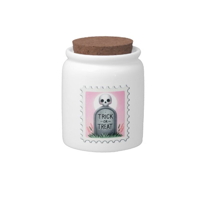 Trick or Treat Tombstone Halloween Keepsake Candy Jar (Front)