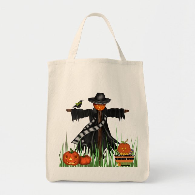 Trick or Treat Tote Bag with Pumpkins Scarecrow (Front)