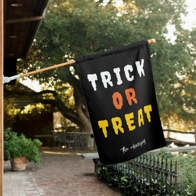 Trick Or Treat Two-Sided Happy Halloween House Flag (In SItu)