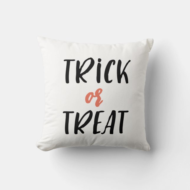 Trick or Treat Typography Halloween Throw Pillow (Front)