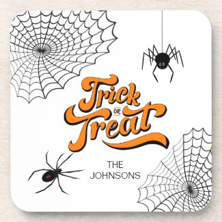 Trick or Treat Typography w/Spiders ID680 Beverage Coaster