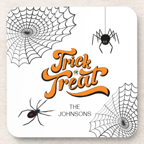 Trick or Treat Typography wSpiders ID680 Beverage Coaster