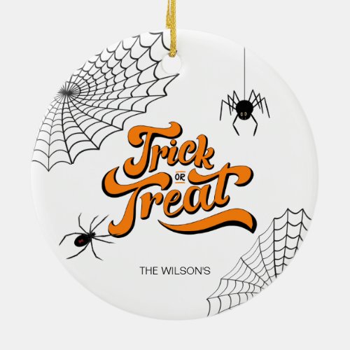 Trick or Treat Typography wSpiders ID680 Ceramic Ornament