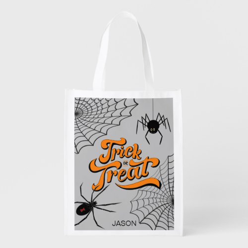 Trick or Treat Typography wSpiders ID680 Grocery Bag