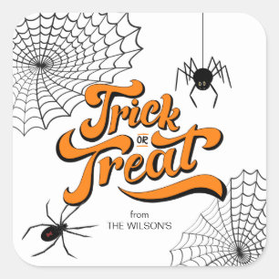 Trick or Treat Typography w/Spiders ID680 Square Sticker