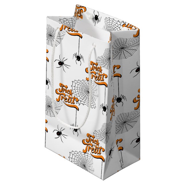 Trick or Treat Typography w/Spiders Pattern ID680 Small Gift Bag (Front Angled)