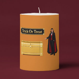 Trick Or Treat Vampire Halloween Pillar Candle