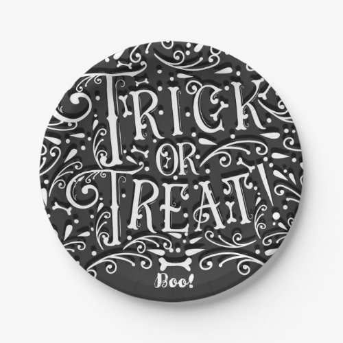 Trick or Treat Vintage Chalk Bones Halloween Party Paper Plates