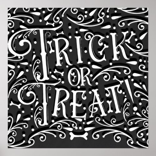 Trick or Treat Vintage Chalk Bones Halloween Party Poster