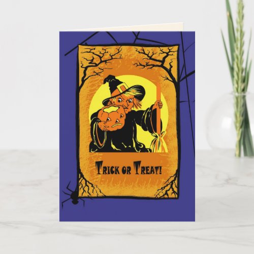 Trick or Treat Vintage Witch Halloween Card