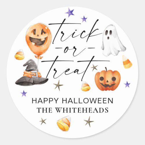 Trick or Treat Watercolor Halloween Party Classic Round Sticker