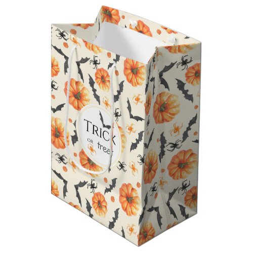 Trick or Treat Watercolor Halloween Pattern Medium Gift Bag