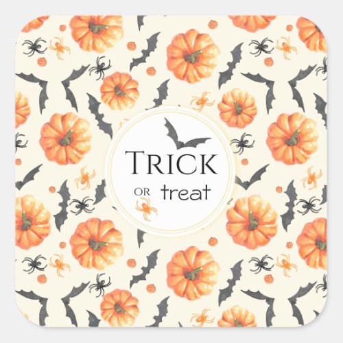 Trick or Treat Watercolor Halloween Pattern Square Sticker