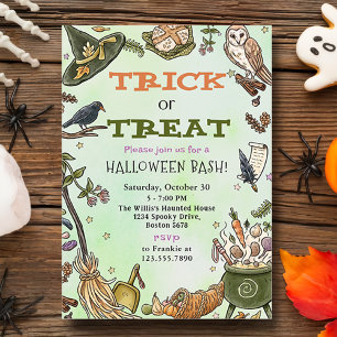 Trick Or Treat Witch Halloween Bash Party Invitation