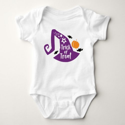 Trick Or Treat Witch Hat Bats Stars Halloween Baby Bodysuit