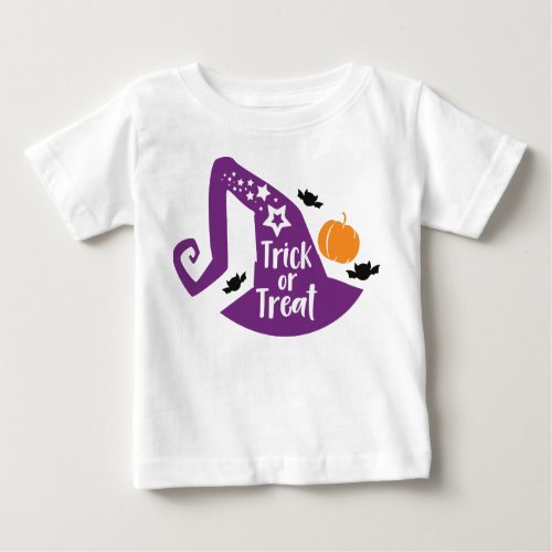 Trick Or Treat Witch Hat Bats Stars Halloween Baby T_Shirt