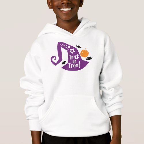 Trick Or Treat Witch Hat Bats Stars Halloween Hoodie