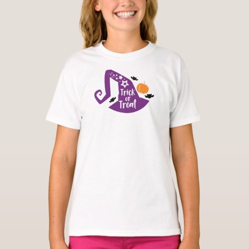 Trick Or Treat Witch Hat Bats Stars Halloween T_Shirt