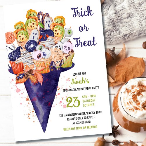 Trick or Treat Witch Hat Halloween Food Birthday Invitation
