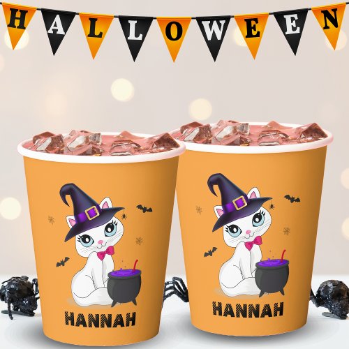 Trick or Treat Witch Kitty Cat Halloween Kitten Paper Cups