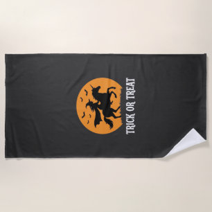 Trick or Treat Witch Unicorn Halloween Design_1 Beach Towel
