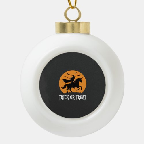 Trick or Treat Witch Unicorn Halloween Design_1 Ceramic Ball Christmas Ornament