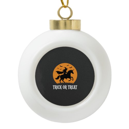 Trick or Treat Witch Unicorn Halloween Design_1 Ceramic Ball Christmas Ornament