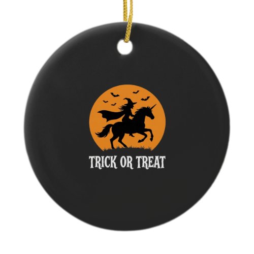 Trick or Treat Witch Unicorn Halloween Design_1 Ceramic Ornament