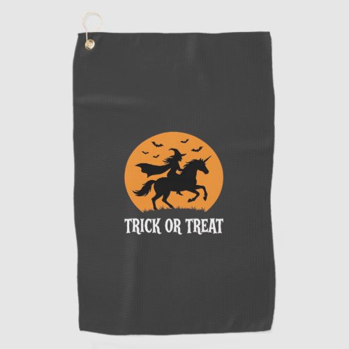 Trick or Treat Witch Unicorn Halloween Design_1 Golf Towel